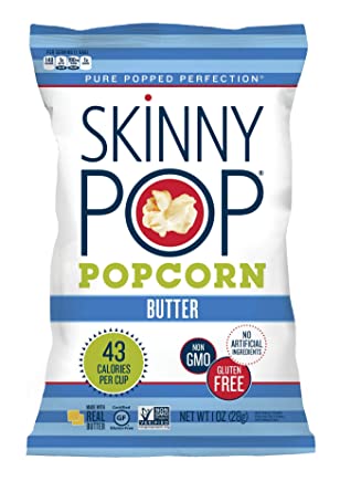 SkinnyPop Butter Popcorn , 12ct, 1oz Individual Snack Size Bags, Skinny Pop, Healthy Popcorn Snacks, Gluten Free