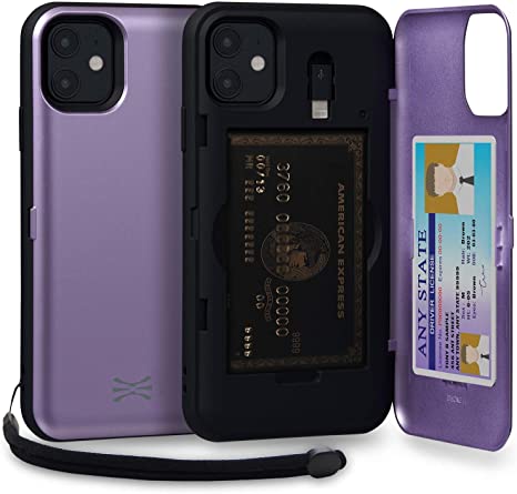 TORU CX PRO iPhone 11 Wallet Case Purple with Hidden Credit Card Holder ID Slot Hard Cover, Strap, Mirror & Lightning Adapter for Apple iPhone 11 (2019) - Lavender