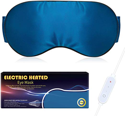 Mavogel Silk Heated Eye Mask - USB Electric Heated Dry Eye Mask with Far Infrared, Time&Temp Control, 2s Instant Uniform Heating, Warm/Comfortable Heating Steam Blindfold for Dry Eyes/Puffy Eyes, Blue