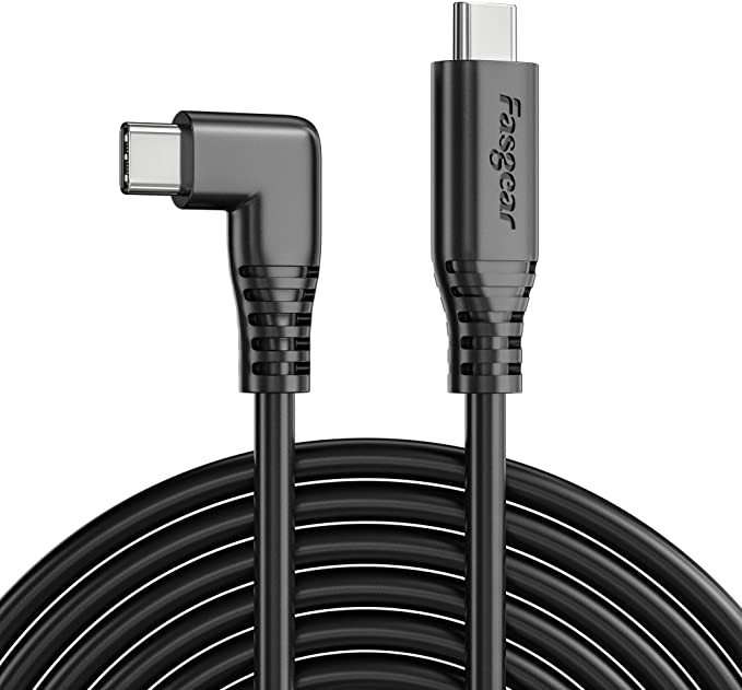 Fasgear 16.5ft 90 Degree USB C to Type C 3.0 Cable for Oculus Quest 2, 5m 5Gbps 5A(100W) PD with E-Marker Chip Compatible for Oculus Quest Link, VR Headset, PC Gaming (Black, 16.5ft)