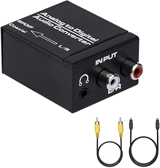 Analog to Digital Audio Converter, R/L RCA 3.5mm AUX to Digital Coaxial Toslink Optical Audio Adapter with Optical Cable, Coaxial Cable