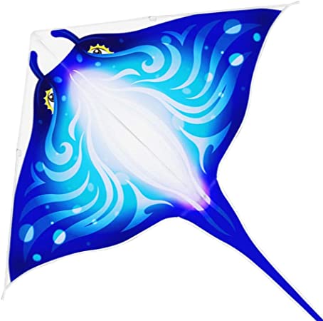 Mint's Colorful Life Devil Fish Kite for Kids Adults，Easy to Fly Delta Kite Single Line Large, Kite Handle Include (Blue)