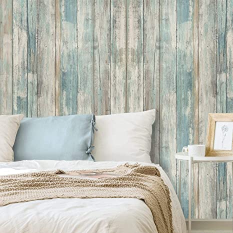 17.71" X 236.2"Removable Wood Wallpaper Self-Adhesive Peel and Stick Countertop Distressed Wooded Wall Paper Decorative and Transform Vinyl Film Decal Roll