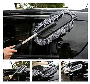 Zhengji Car Duster Exterior Interior Cleaner Cleaning Kit with Long Retractable Handle to Trap Dust and Pollen for Car Bike RV Boats or Home use Clean Brush is Your Ultimate go-to Cleaning kit- Grey