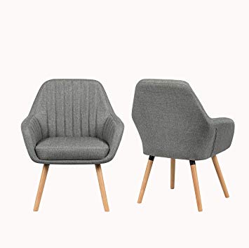 YEEFY  Contemporary Modern Muted Fabric Accent Arm Chair and Soft Padded Shell Chair with Solid Wood Legs, Set of 2 (Grey)