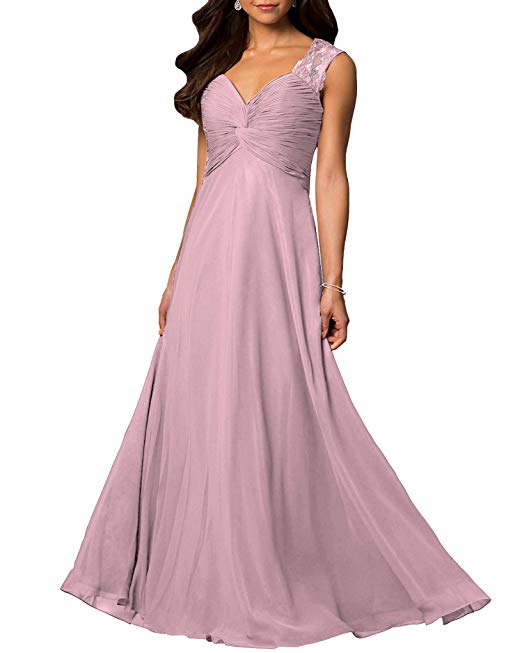 Roiii Women's Elegant Chiffon Ruched Bust Bridesmaid Evening Gown Sleeveless Formal Cocktail Maxi Prom Dress