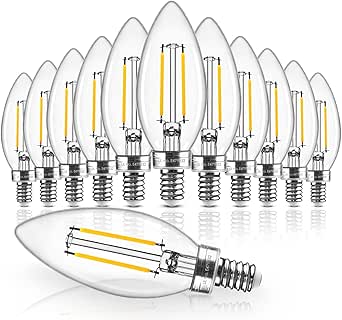 Hizashi E12 Candelabra Bulb 60 watt Equivalent, Dimmable Chandelier LED Light Bulbs Soft White 3000K, 90 CRI 6W 550LM B10 LED Candle Bulb, Candelabra Base, UL Listed, 12 Pack