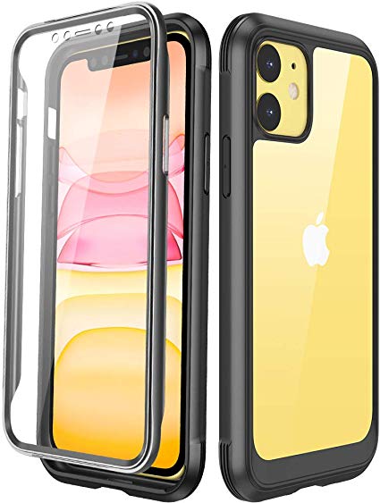 Miracase Compatiable with iPhone 11 Case, Full Body Clear Design Built-in Screen Protector Shockproof Scatch Resistant Heavy Duty Protection Case Compatiable with iPhone 11 Case 6.1 inch 2019, Black