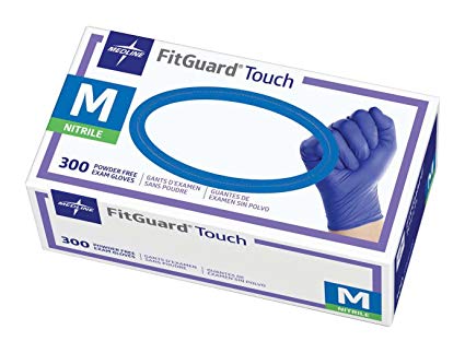 Medline FitGuard Touch Nitrile Exam Gloves, Disposable, Powder-Free, Cobalt Blue, Medium, Box of 300