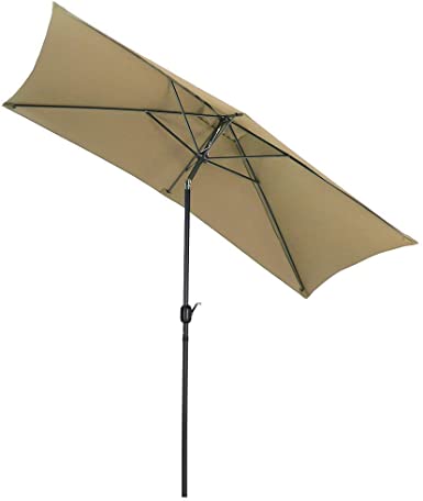 LINKLIFE 6.5x10 Ft Patio Rectangular Parasol Garden Patio Outdoor Market Table Umbrella with Push Button Tilt and Crank for Balcony, Residential, Commercial and Terrace