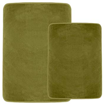 Clara Clark Non Slip Memory Foam Tub-Shower Bath Rug Set, Includes 1 Small Size 17 x 24 in. 1 Large Size 20 X 32 in. - Sage Green