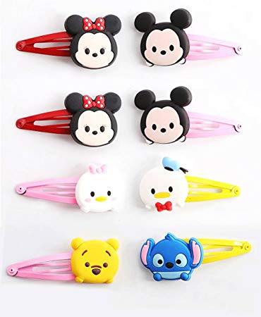 Finex Set of 8 Tsum Tsum Snap Clip Hair Clips - Disney Winnie the Pooh Mickey Mouse Minnie Mouse Chip 'n' Dale Baymax Mike Stitch Alien hair accessoriesRandom Colors (Color Snap Clip)