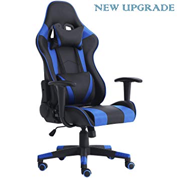 Gaming Chair PU Leather Swivel Office Chair Ergonomic Racing Chair with Adjustable Headrest and Lumber Support Blue 01-5star