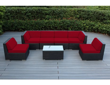 Ohana Collection 7-Piece Wicker Furniture Sofa Set Red