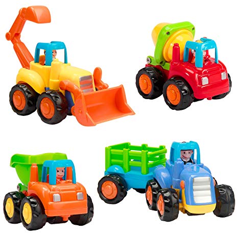 Vamslove Friction Powered Cars, 4 Pcs Kids Toys Cars Set Push and Go Cartoon Construction Vehicles Toys - Early Educational Engineering Gifts Toys for Kids Boys Girls Toddlers Baby 1 2 3 Years Old
