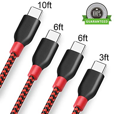 Jebei USB Type C Cable, 4Pack 3FT 6FT 6FT 10FT Nylon Braided USB A to USB C Charger Cable Fast Charging Cord for Samsung Galaxy Note 8 S8 Plus, LG G5 G6 V30, HTC 10, Nexus 5X/6P,Google Pixel XL(Red)