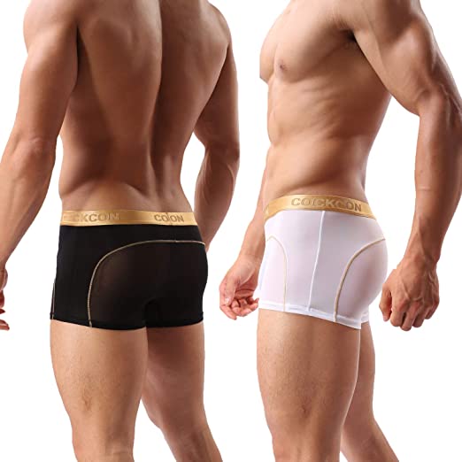 Men Boxer Briefs Shorts Bulge Pouch Soft Underpants Mens Trunks Mesh Underwear for Male Pack of 2