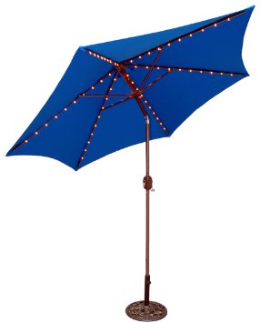 Tropishade Tropilight LED Lighted 9 ft Bronze Aluminum Market Umbrella with Royal Blue Polyester Cover