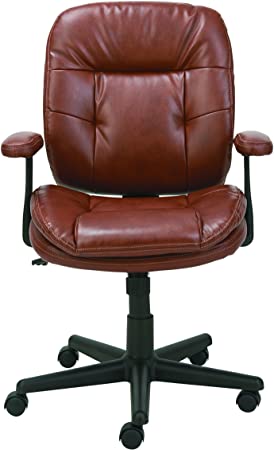 OIF Swivel/Tilt Leather Task Chair, Fixed T-Bar Arms, Chestnut Brown
