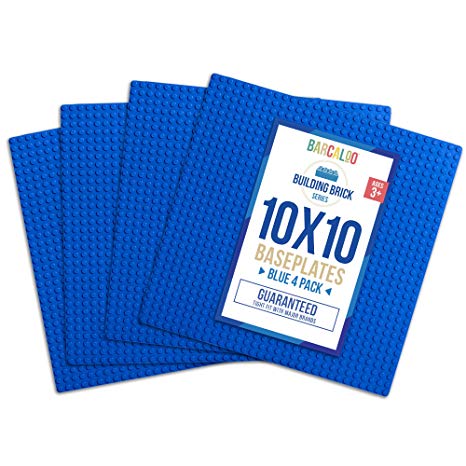 10 Inch x 10 Inch Baseplate for Building Bricks - Blue 4 Pack Classic Baseplates Compatible with All Major Brands