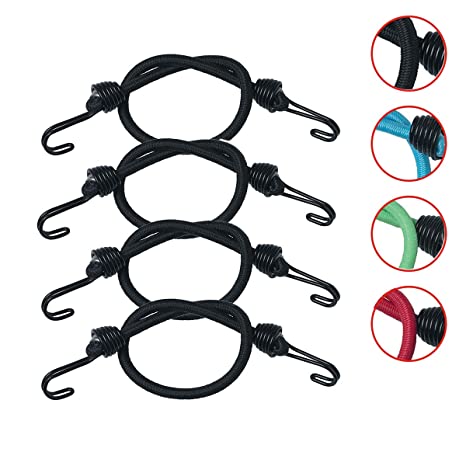 MASTER LOCK Bungees with Hooks [Set of 4 Bungee Cords] [25 cm Bungee] [Double Reverse Hook] [Random Color] 3018EURDAT - Ideal for Transporting, Packing and Securing Small Loads