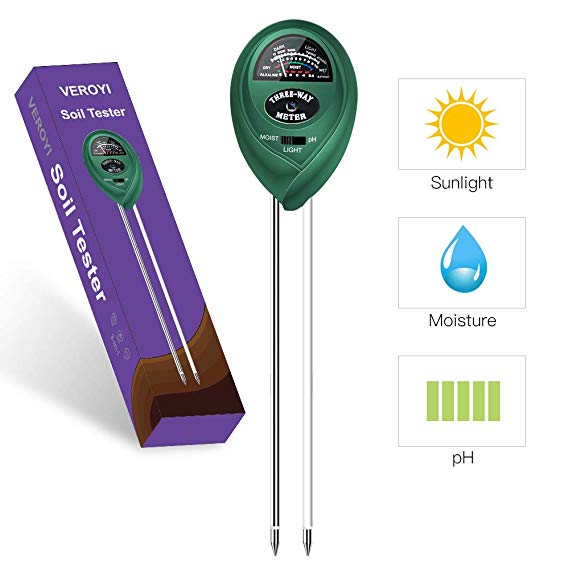 Veroyi ST01 Soil pH Meter, 3-in-1 Plant Soil Moisture Sensor/pH/Light Tester for Gardener (Green)