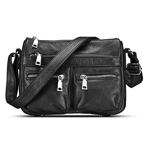 Lecxci Women's Large Soft Leather Multi-Purpose Crossbody Handbag Shoulder Travel Bags Purses for Women