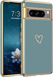 BENTOBEN Google Pixel 8 Pro Case, Google Pixel 8 Pro Phone Case Electroplating Heart Camera Protection TPU Protective Lightweight Flexible Bumper Shockproof Google Pixel 8 Pro Case 6.7 Inch, Blue-Grey