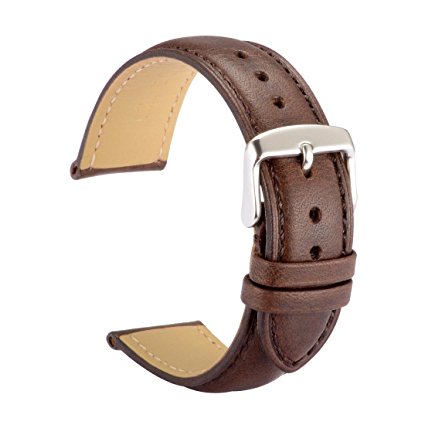 WOCCI Watch Bands Brown Vintage Leather Watch Strap with Silver Metal Pins Buckle,Belt for Men or Women