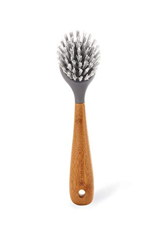 Full Circle Tenacious C Cast Iron Brush and Scraper, with with Bamboo Handle Gray