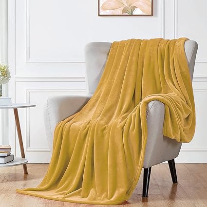 Walensee Fleece Blanket Plush Throw Fuzzy Lightweight (Throw Size 50x60 inch Honey Gold/Golden Yellow/Mustard) Super Soft Microfiber Flannel Blankets for Couch, Bed, Sofa Warm & Cozy for All Seasons