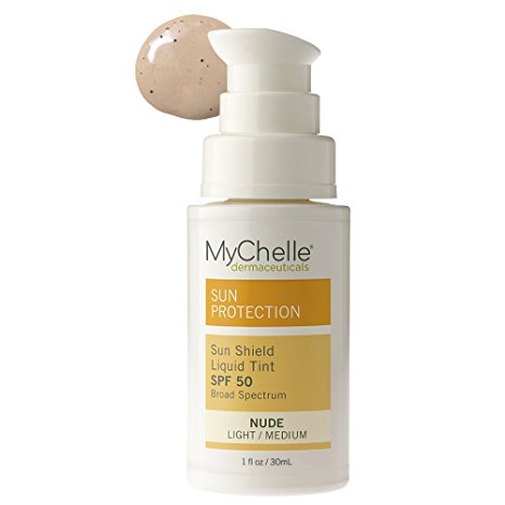 MyChelle Sun Shield Liquid Tint SPF 50 in Nude, Oil-Free Mineral Sunscreen for All Skin Types, 1 fl oz