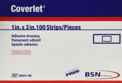 Coverlet Latex-Free Adhesive Dressings Strips - 1 inch X 3 Inches,100 / Box