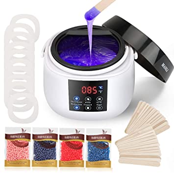 Waxing Kit, MANLI Wax Warmer, Wax Hair Removal with 4 Big Package (0.88lb. total) Hard Wax Beans and 30 Wax Applicator Sticks,10 Rings, Wax Heater for Full Body,Face,Legs,Underarm,Brazilian