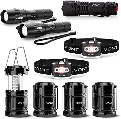 Vont Ultimate Family Camping Bundle - 4-Pack LED Camping Lanterns   Blaze 2-Pack Flashlights   Spark Headlamp   XOR Flashlight - Premium Quality Lighting Pack for Camping & Outdoor Activities