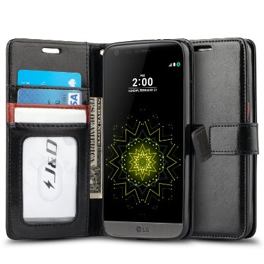 LG G5 Case, J&D [Wallet Stand] LG G5 Wallet Case Heavy Duty Protective Shock Resistant Case for LG G5 - Black/Brown