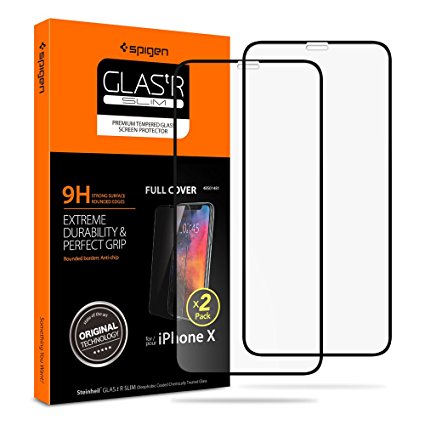 Spigen iPhone X Screen Protector Tempered Glass 2 Pack [ Edge to Edge Protection ] for Apple iPhone X (2017)