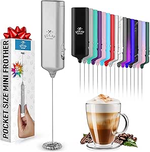 Powerful Milk Frother Wand - Mini & Mighty Handheld Drink Mixer - Portable Coffee Frother For Latte, Cappuccino, Matcha, Hot Chocolate, Creamer - Silver