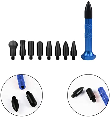 JMgist DIY Paintless Dent Repair Kit Metal Tap Down Pen with 9 Heads Tips Dent Removal PDR Tools Blue