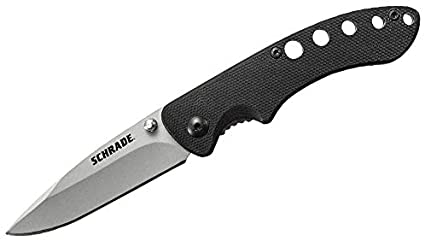 Schrade SCH107 6in High Carbon Stainless Steel Folding Knife with 2.5in Drop Point Blade and Textured G-10 Handle for Outdoor Survival, Camping and EDC