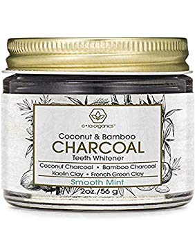 Teeth Whitening Charcoal Powder - Premium Organic Coconut & Bamboo Tooth Whitener Powder with Kaolin Clay, Bentonite Clay, Peppermint & More for Brighter Smile & Healthier Gums 2.0oz/56.6