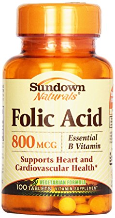 Sundown Naturals Folic Acid 800 mcg Tabs, 100 Count