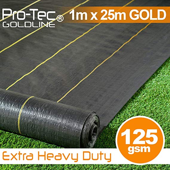 Pro-Tec 125gsm extra heavy duty 2m wide Weed control fabric landscape garden ground cover membrane gold line