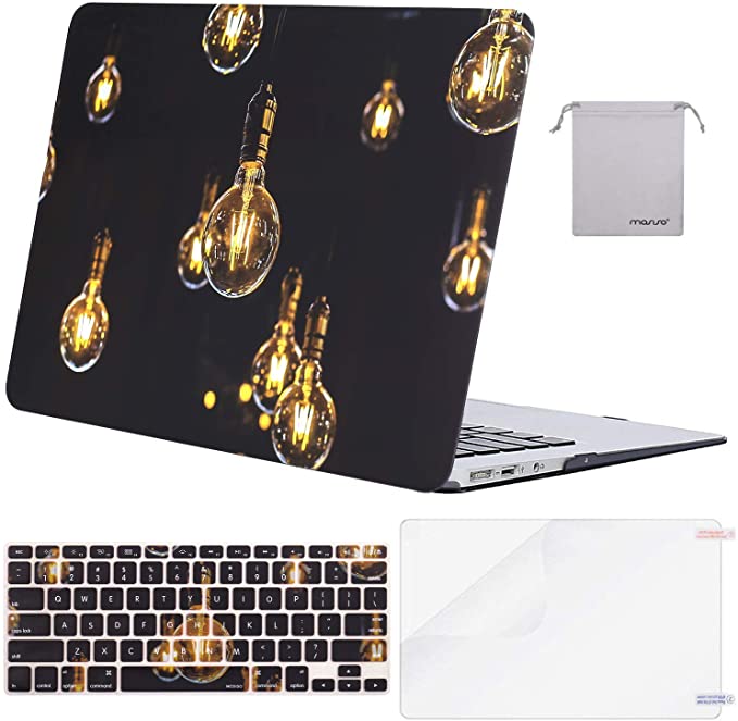 MOSISO Compatible with MacBook Air 13 inch Case (A1369 A1466, Older Version 2010-2017 Release), Plastic Pattern Hard Shell Case & Keyboard Cover & Screen Protector & Storage Bag, Bulb Black Base