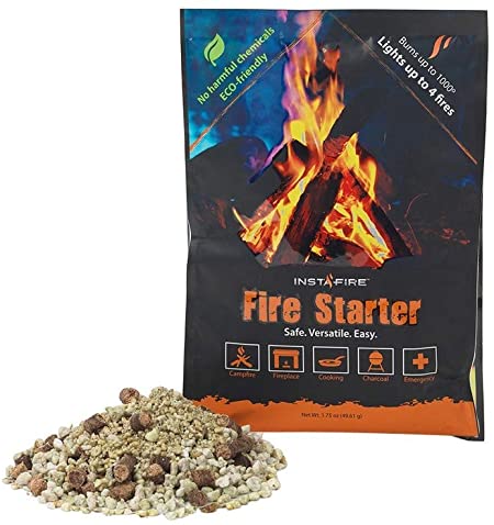 InstaFire Granulated Fire Starter, All Natural, Eco-Friendly, Lights Fires in Any Weather - 4 Fires Per Pouch, Awarded 2017 Fire Starter Of The Year