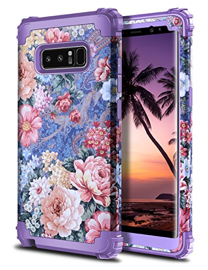 Galaxy Note 8 Case,HoneyAKE Note 8 case Heavy duty for women Bumper Cover Protection Shockproof Military Silicone Floral Shell case Armor High Impact Resistant Protective Case for Galaxy Note 8