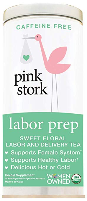 Pink Stork Labor Prep: Unsweetened Floral Red Raspberry Pregnancy Tea, 30 Cups, USDA Organic Loose Leaf Herbs in Biodegradable Sachets