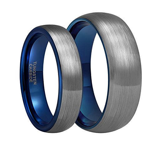 6mm 8mm Tungsten Carbide Wedding Ring Band for Men Women Silver Blue Two Tone Brushed Comfort Fit Size 4-15 /Price Separated