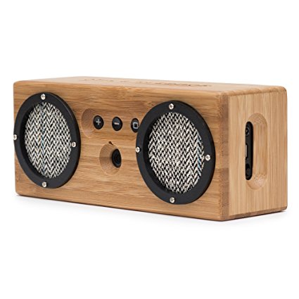 BONGO Bluetooth Wood Portable Speaker | Handcrafted Retro Bamboo Wireless Design | For Travel, Home, Beach, Kitchen, Outdoors | Enhanced Bass with Dual Passive Subwoofers | Black & White