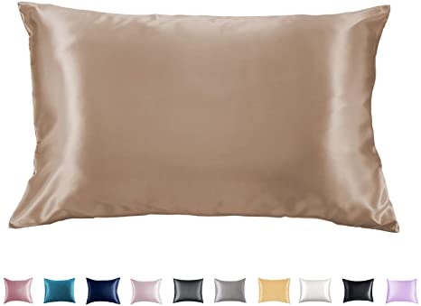 Adubor 100% Mulberry Silk Pillowcase for Hair and Skin with Hidden Zipper, Both Side 23 Momme Silk, 600 Thread Count Hypoallergenic (20×26inch, Standard Size, Taupe, 1pc)
